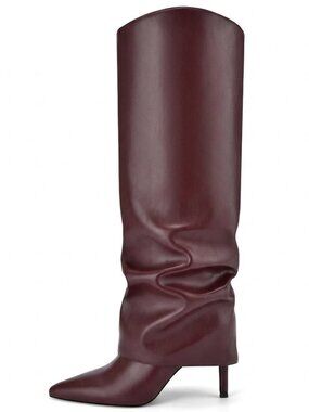 Women's Wine Red Faux Leather Knee High Boots Fashion Shoes With Side Zipper